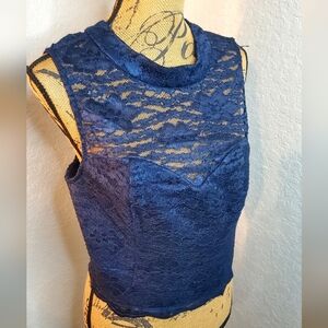 VENUS Navy Lace Crop Top